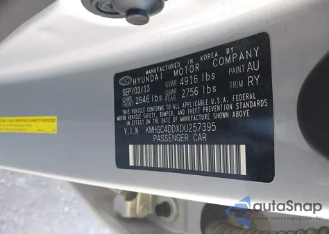 2013 Hyundai Genesis 3.8 from USA, damaged, VIN KMHGC4DDXDU257395